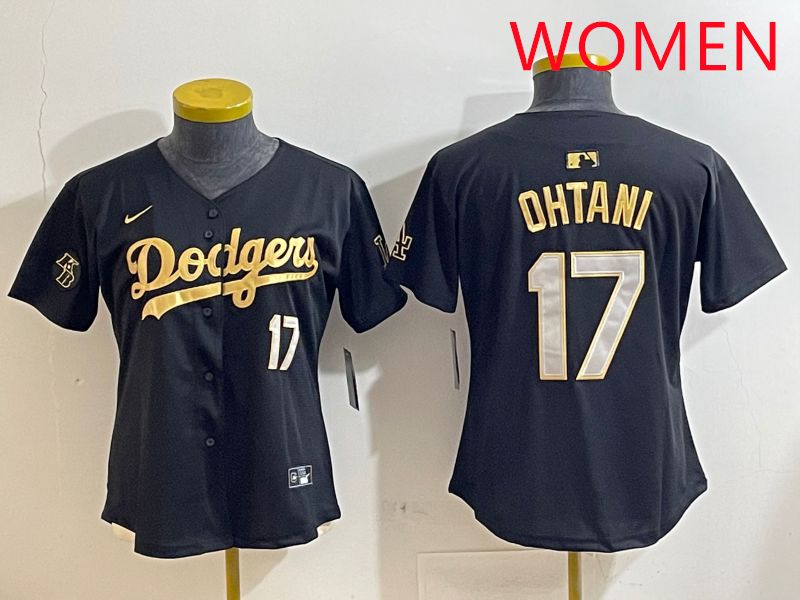 Women Los Angeles Dodgers 17 Ohtani Black Gold Nike 2025 MLB Jersey style 4282